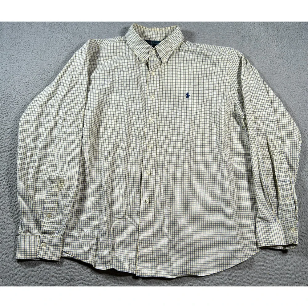 Polo Ralph Lauren Shirt Men 2XL Yellow Windowpane Long Sleeve Pony Custom Fit